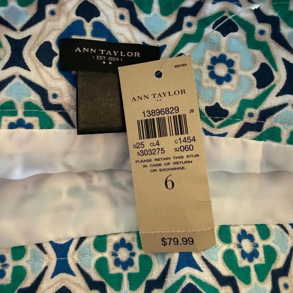 Ann Taylor size 6 geometric green blue print skirt - new with tags!